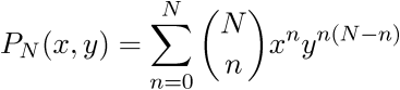 $P_N(x,y) = \sum\limits_{n=0}^N \binom{N}{n} x^n y^{n(N-n)}$